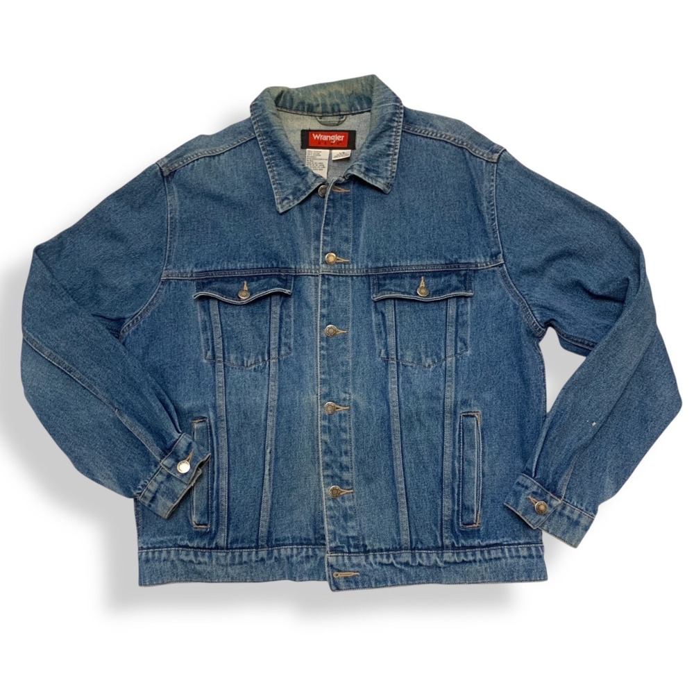 Wrangler Hero Denim Jacket L/6 100% Cotton Blue Jean Mens Classic Real Man